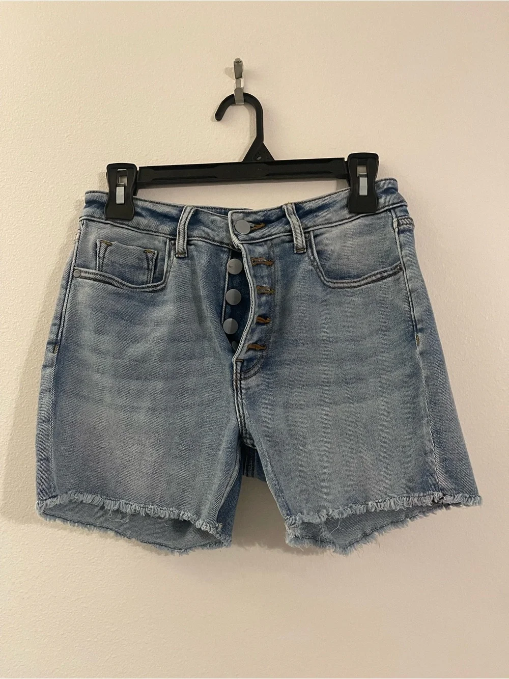Aqua Light Blue High-Rise Button-Fly Jean Shorts